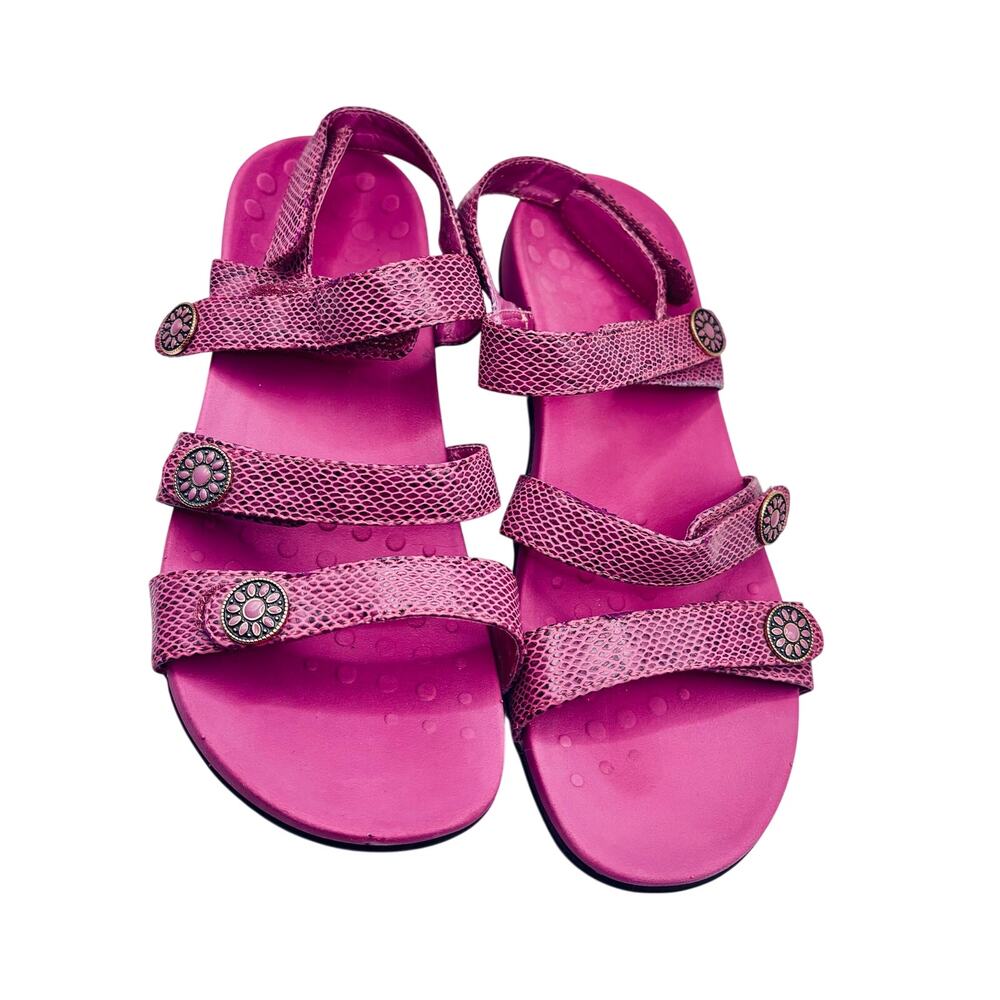 Vionic Kathy Pink faux leather snake skin print strappy sandals size 9